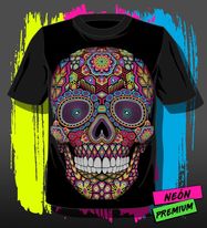 Men Neon Design Huichol Skull  T-shirt