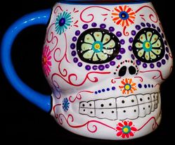 Traditional Hand Painted Mexican Skull Clay Mug