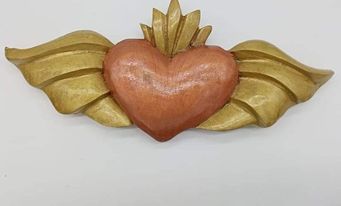 Folk Art Carving Wood Heart Decoration