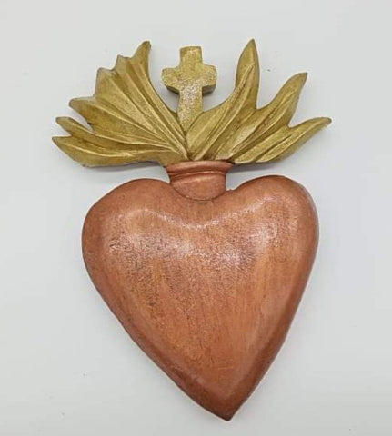 Folk Art Carving Wood Heart Decoration