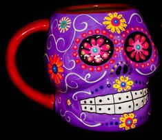 Traditional Hand Painted Mexican Skull Clay Mug