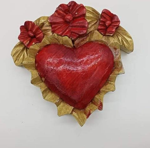 Folk Art Carving Wood Heart Decoration