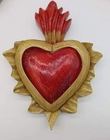 Folk Art Carving Wood Heart Decoration