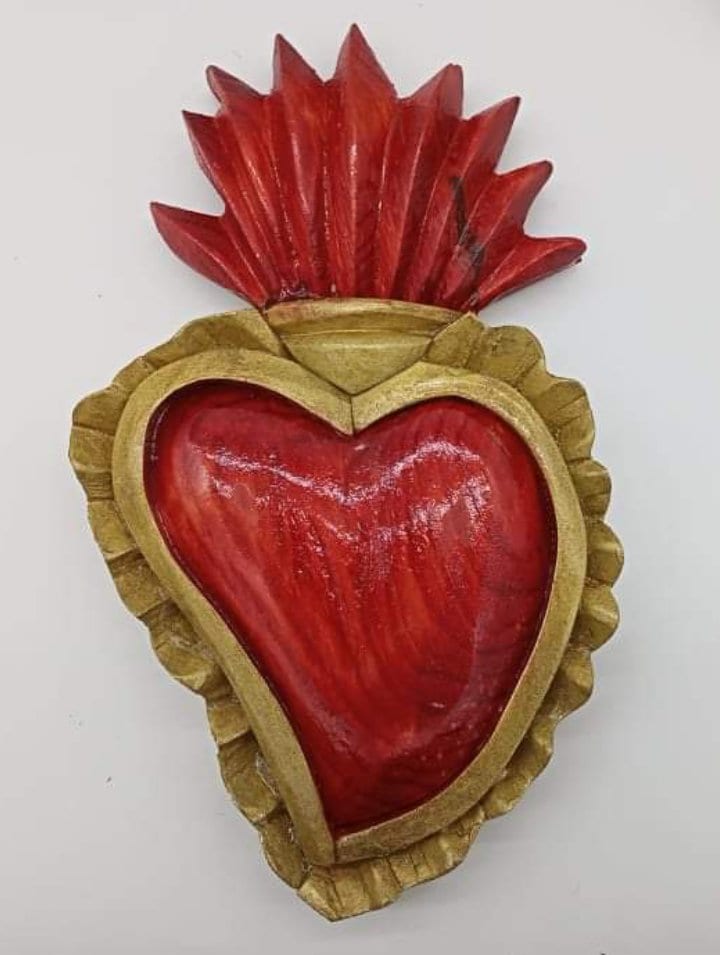 Folk Art Carving Wood Heart Decoration