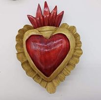 Folk Art Carving Wood Heart Decoration