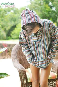 Mexican Baja Hoodie Hippie Surf Poncho Pull Over