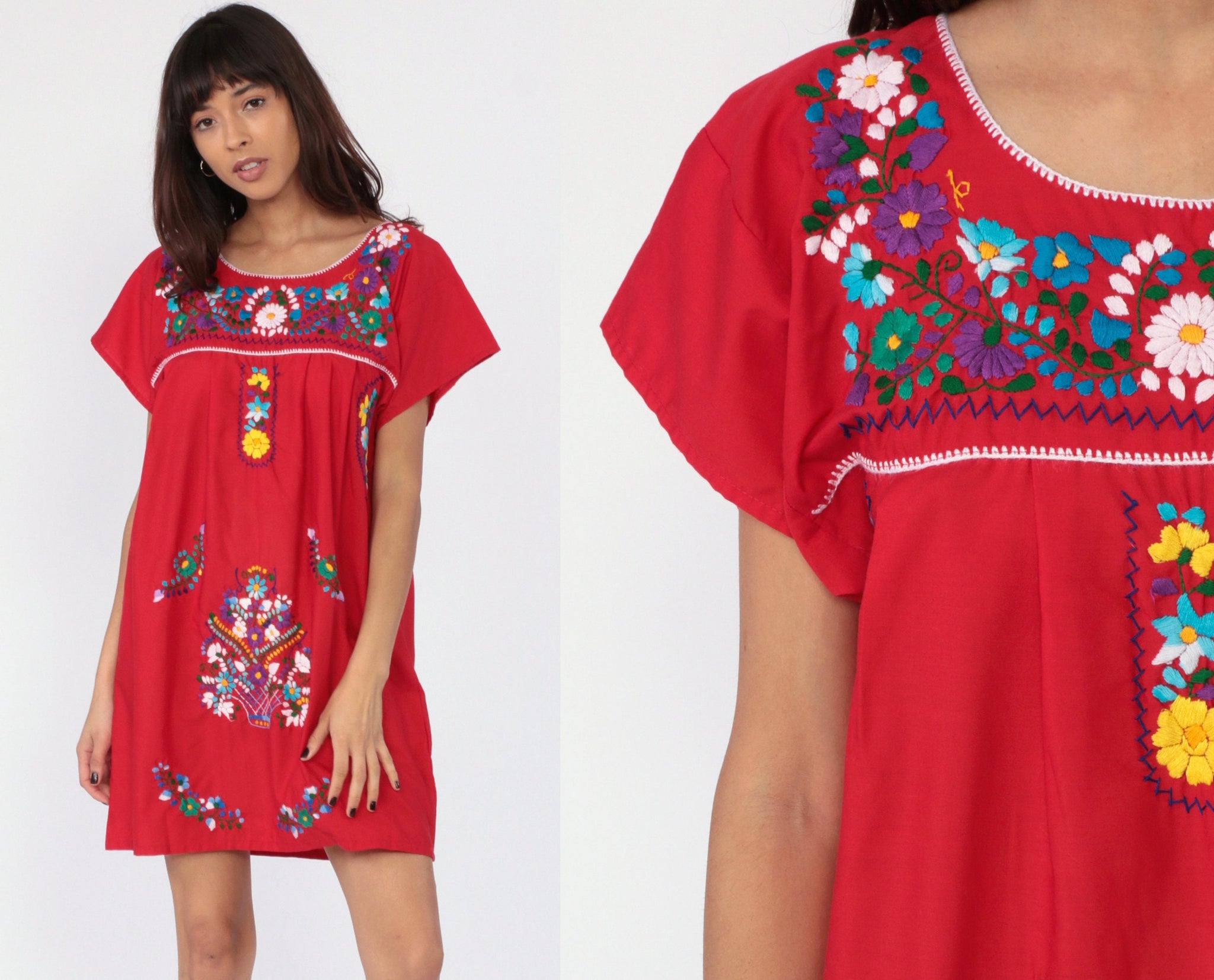 Embroidery Mexican Bohemian Short Dress