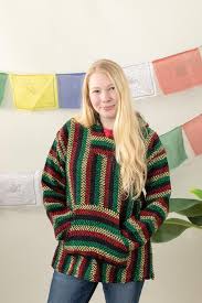 Mexican Baja Hoodie Hippie Surf Poncho Pull Over