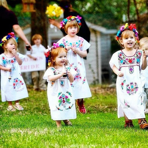 Embroidery Mexican Bohemian Girls Dress