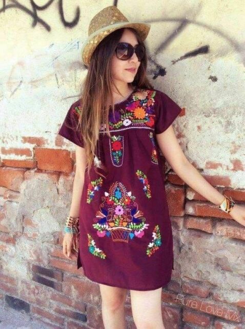 Embroidery Mexican Bohemian Short Dress