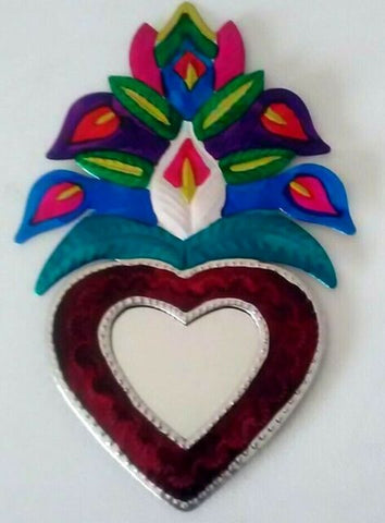 Folk Art Tin Heart Decoration Mirror