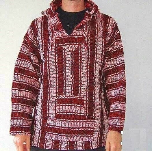 Mexican Baja Hoodie Hippie Surf Poncho Pull Over