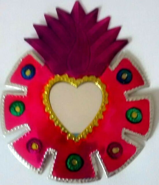 Folk Art Tin Heart Decoration Mirror