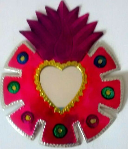 Folk Art Tin Heart Decoration Mirror