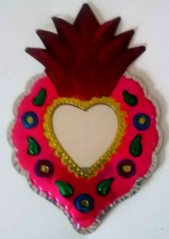 Folk Art Tin Heart Decoration Mirror